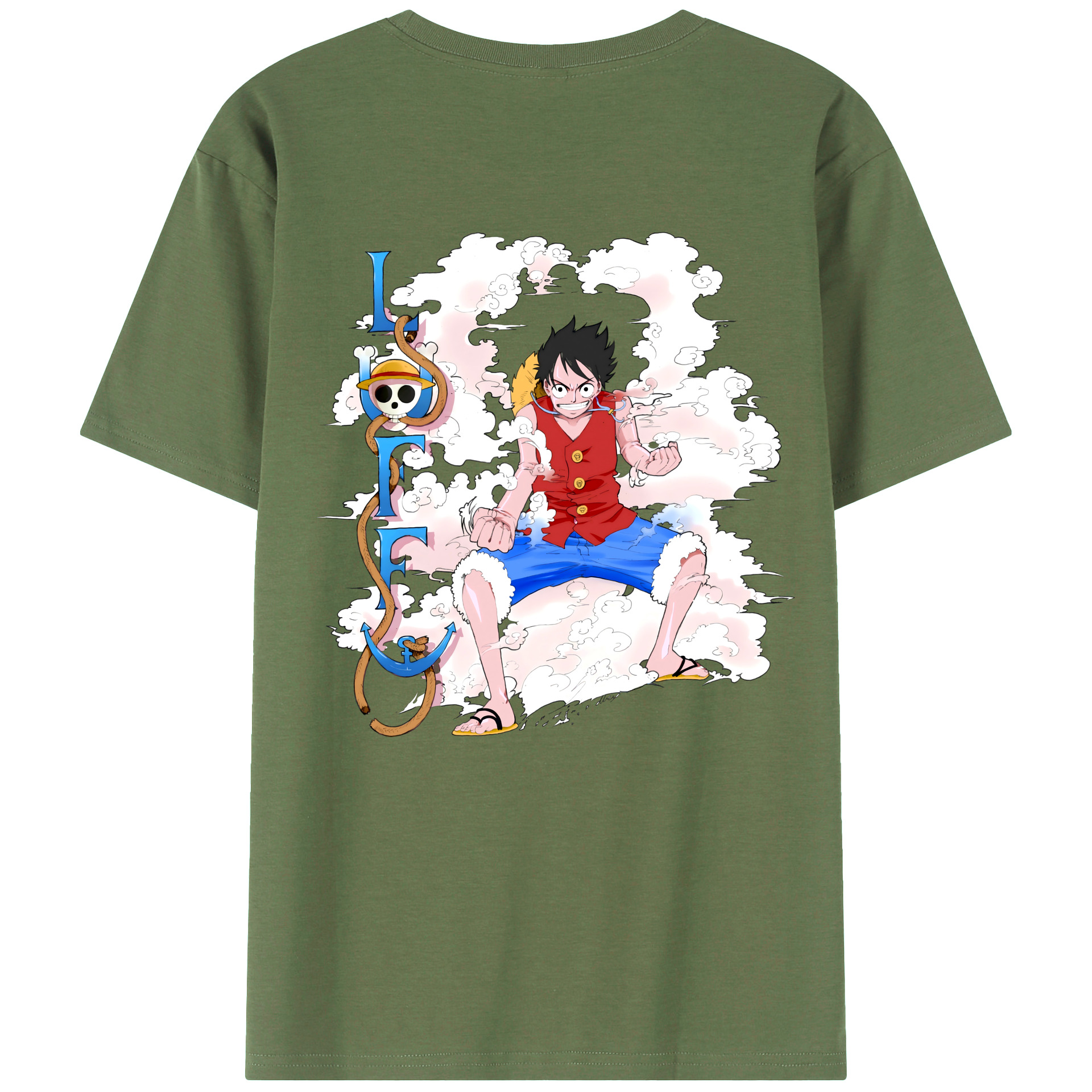 ワンピース モンキー・D・ルフィ ONE PIECE Monkey D. Luffy 綿100％ メンズ半袖Tシャツ（バックプリント） 通気性
